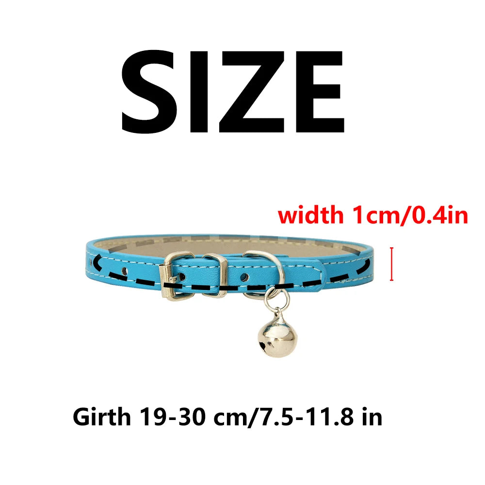 PU Leather Cat Collar Adjustable Soft Padded Pet Collar with Bell
