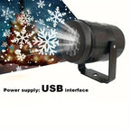 1pc LED Snowflake Projection Light, USB Powered Rotating Snowflake for Christmas,Halloween,Simulating Winter Snow, Passion Party