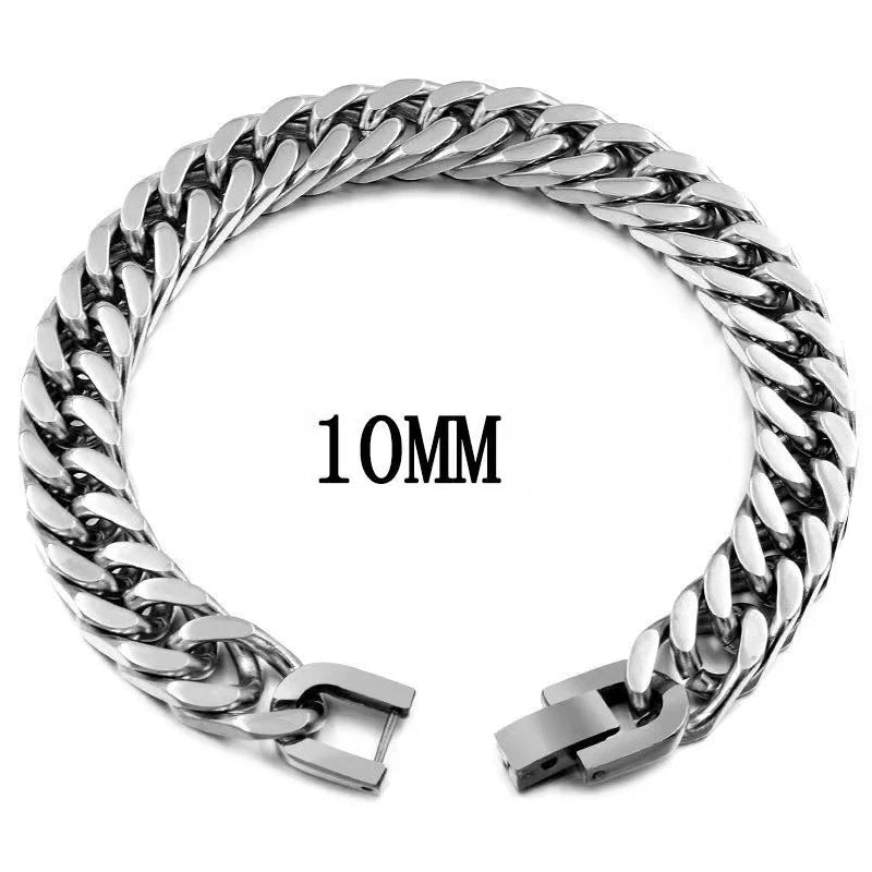 MKENDN 8/10/12MM Cuban Link Chain Bracelets for Men Women Solid Stainless Steel Curb Link Chain Wristband Jewelry Gifts