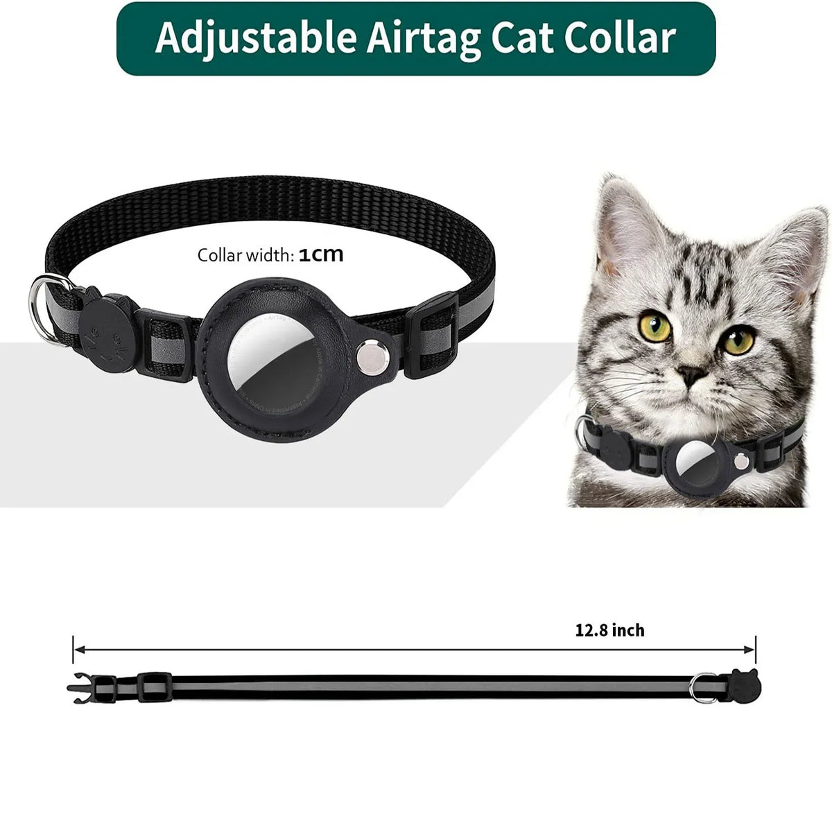 AirTag Cat Collar Adjustable Breakaway Reflective Holder