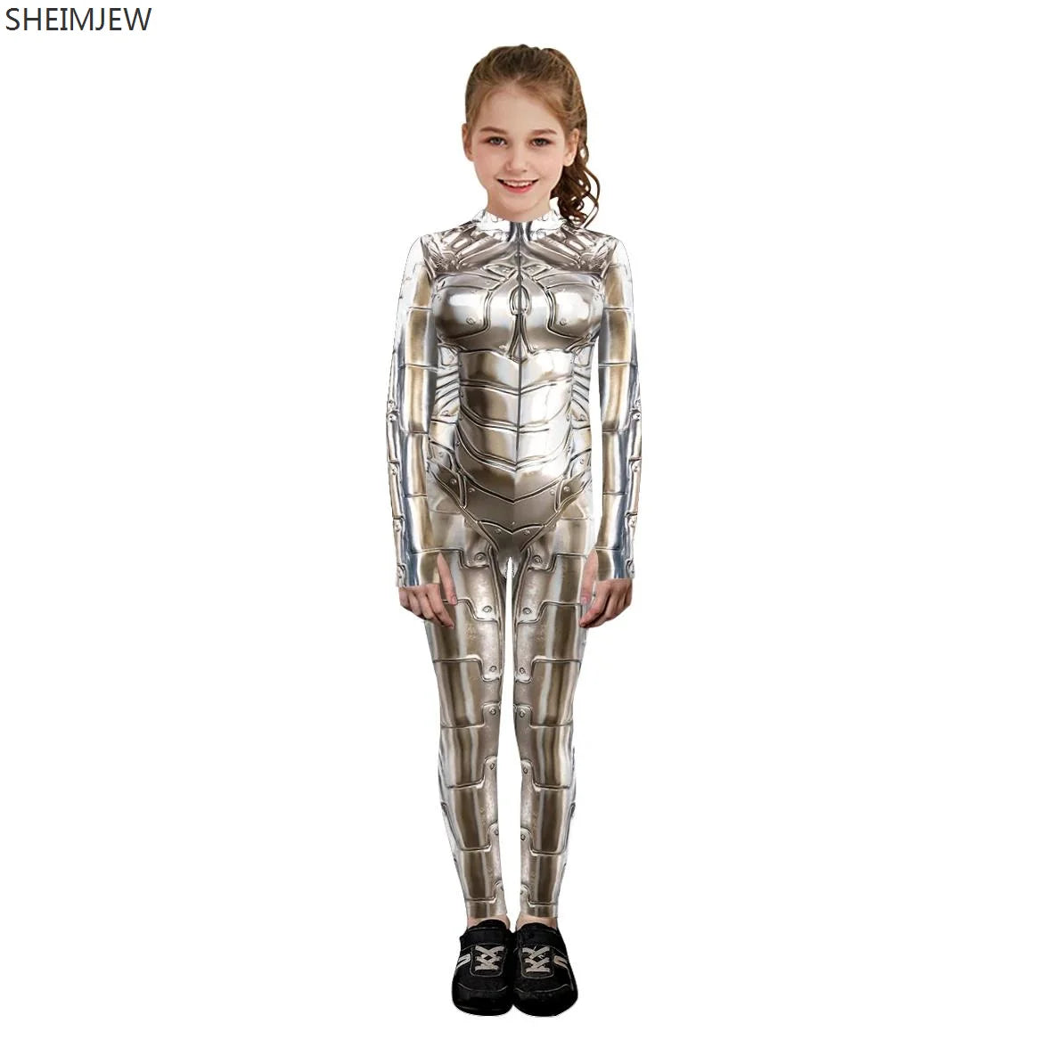 POP1 Children Punk Robot Cosplay Costumes Boys Girls Zentai Suit Muscle Skeleton Print Jumpsuit Halloween Party Kids Bodysuit