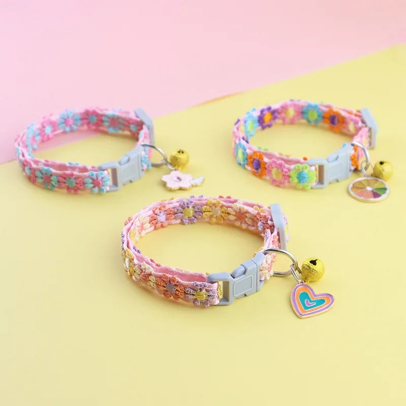 Cat Collar with Bell, Embroidered Breakaway Collar for Kittens