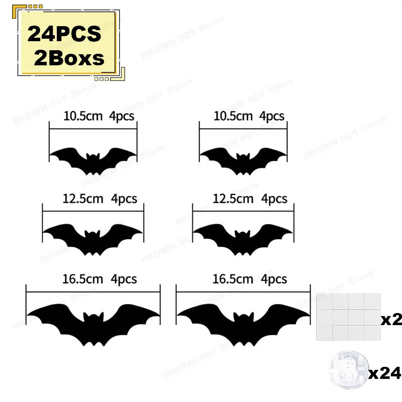 Halloween Bat/Spider Night Light 3D Purple/Green Lights Wall Sticker Self Adhesive Glow Decor for Haunted House Party Supplies
