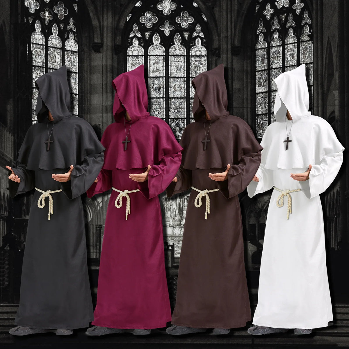 Medieval Monk Robe Friar Costume Cosplay Halloween Grim Reaper Priest Shawl Wizard Outfit Europe America Fantasy for Men