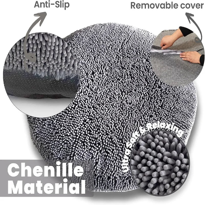 Bed for Dogs & Cats, Soft & Relaxing Round Dog Bed, Chenille Material, Removable Cover, Washable & Dryer Safe–Grey Med