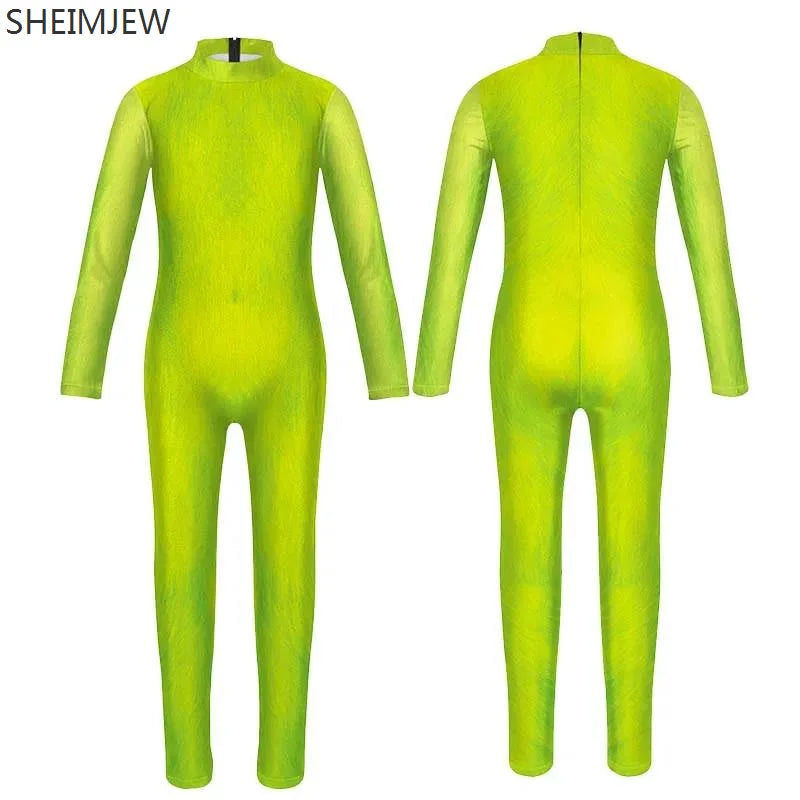 POP1 Children Punk Robot Cosplay Costumes Boys Girls Zentai Suit Muscle Skeleton Print Jumpsuit Halloween Party Kids Bodysuit