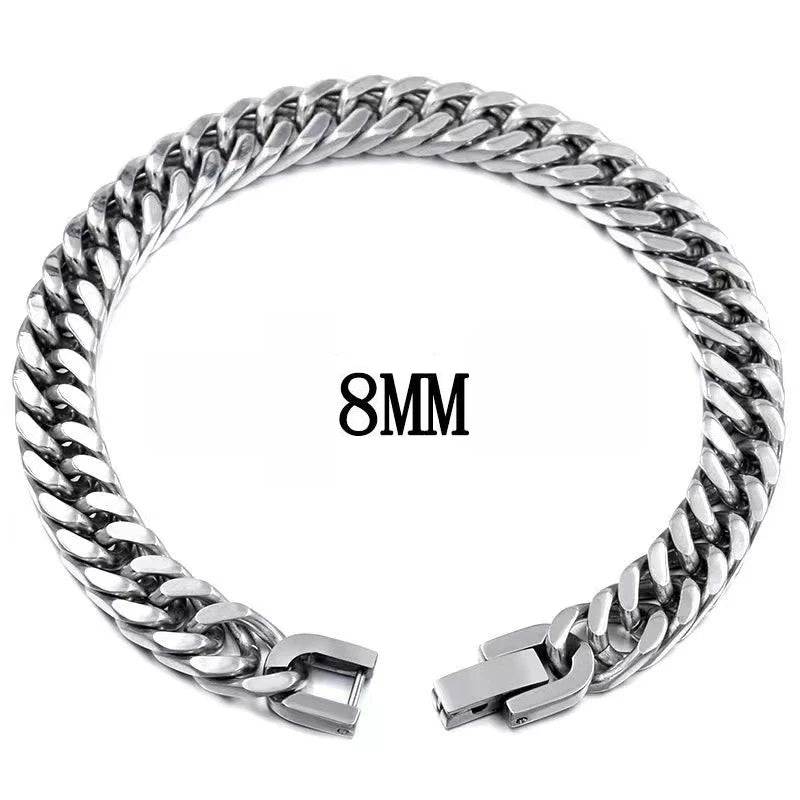 MKENDN 8/10/12MM Cuban Link Chain Bracelets for Men Women Solid Stainless Steel Curb Link Chain Wristband Jewelry Gifts