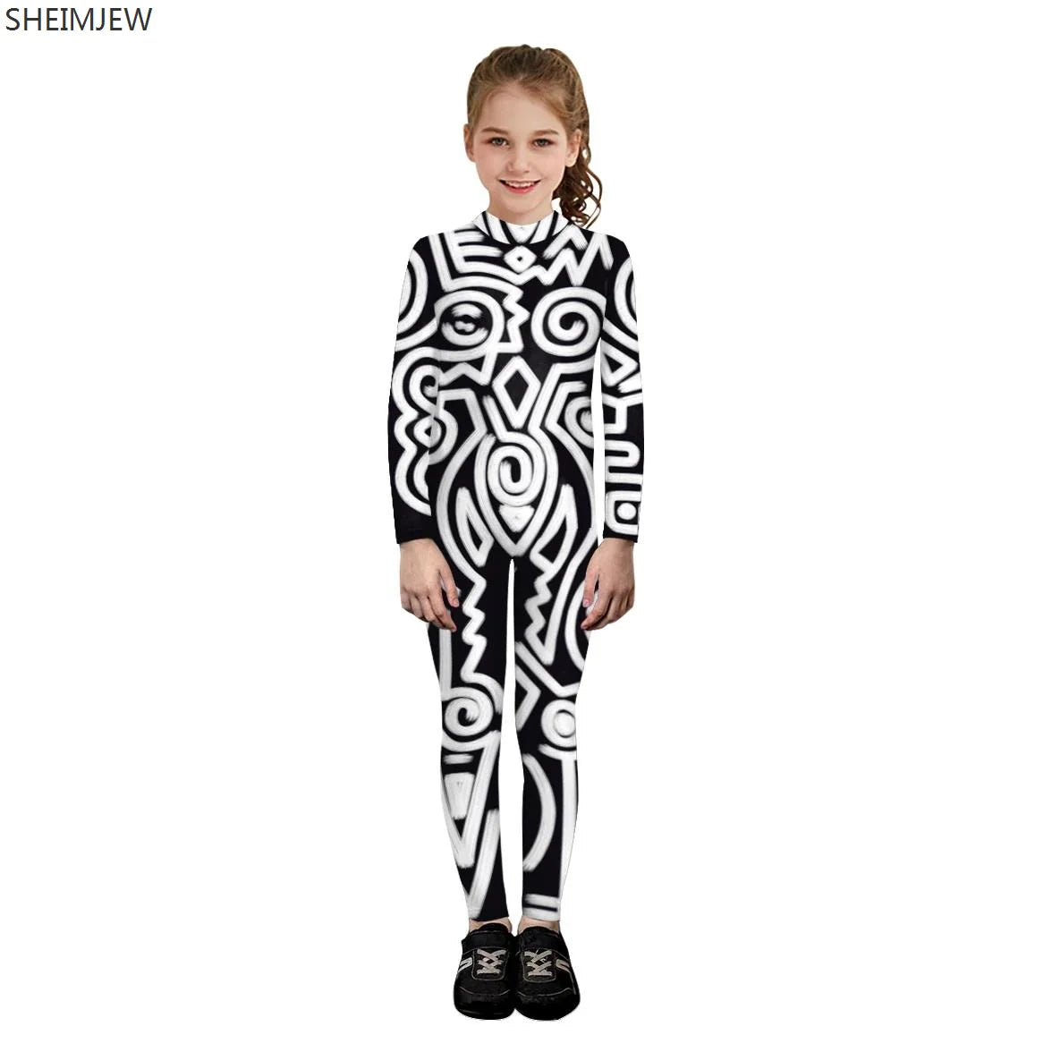 POP1 Children Punk Robot Cosplay Costumes Boys Girls Zentai Suit Muscle Skeleton Print Jumpsuit Halloween Party Kids Bodysuit