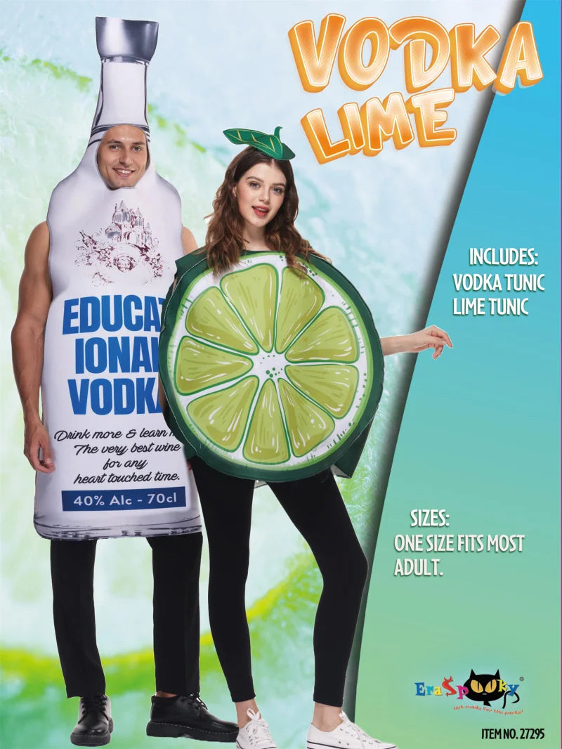 2 Pcs Couples Adults Vodka Bottle and Lime Slice Drink Suit Halloween Costumes Women and Men Food Drinks Party Cosplay Carnival