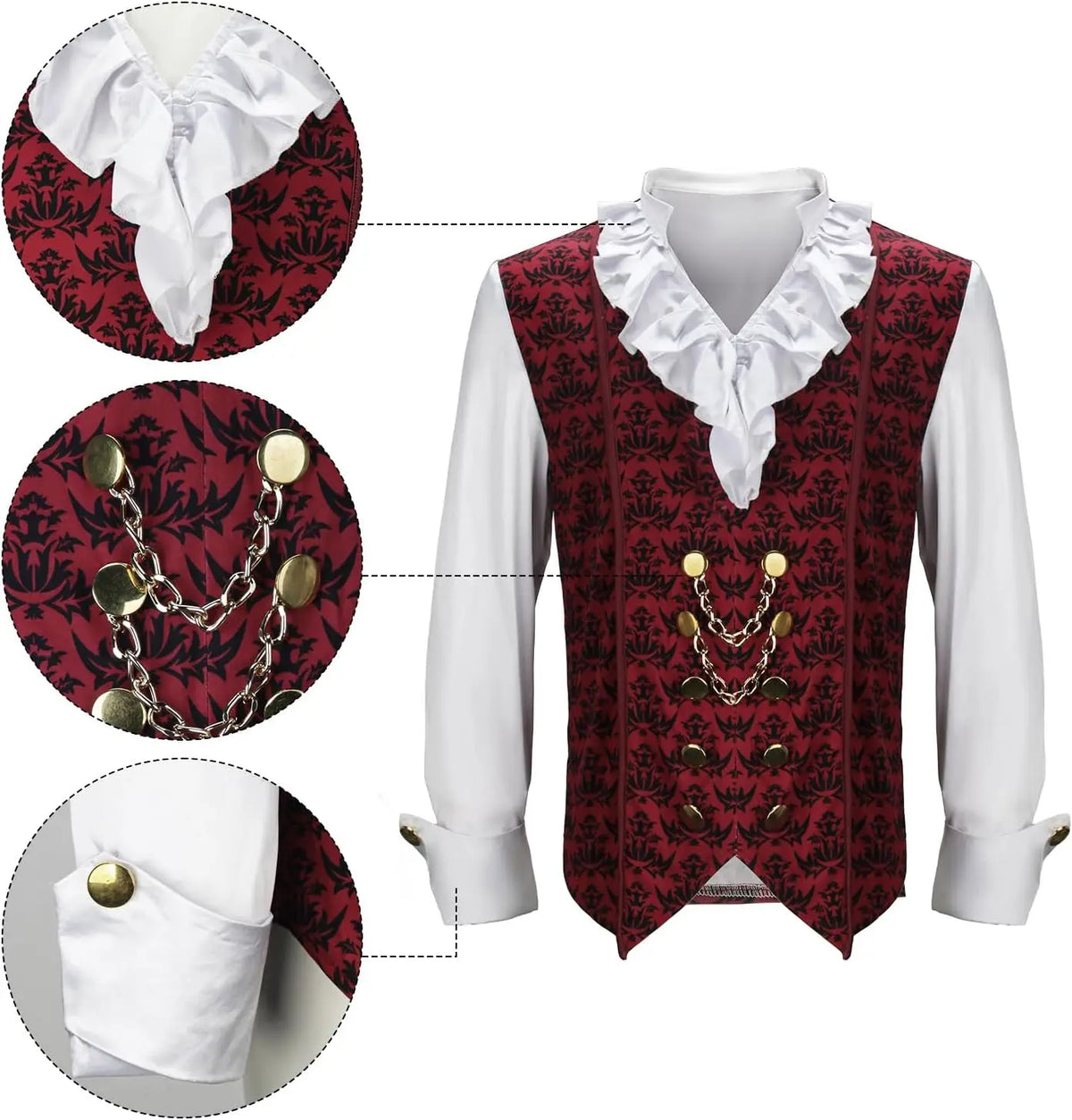 Adult Men Devil Vampire Costume Shirt Cloak Outfit Medieval Renaissance Victorian Gothic Halloween Cosplay Long Cape