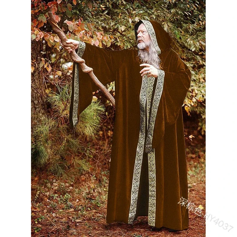 Costume Medieval Cape Cloak Adult Hooded Death Vampire Wizard Monk Witch Costume Priest Pastor Gown Robe