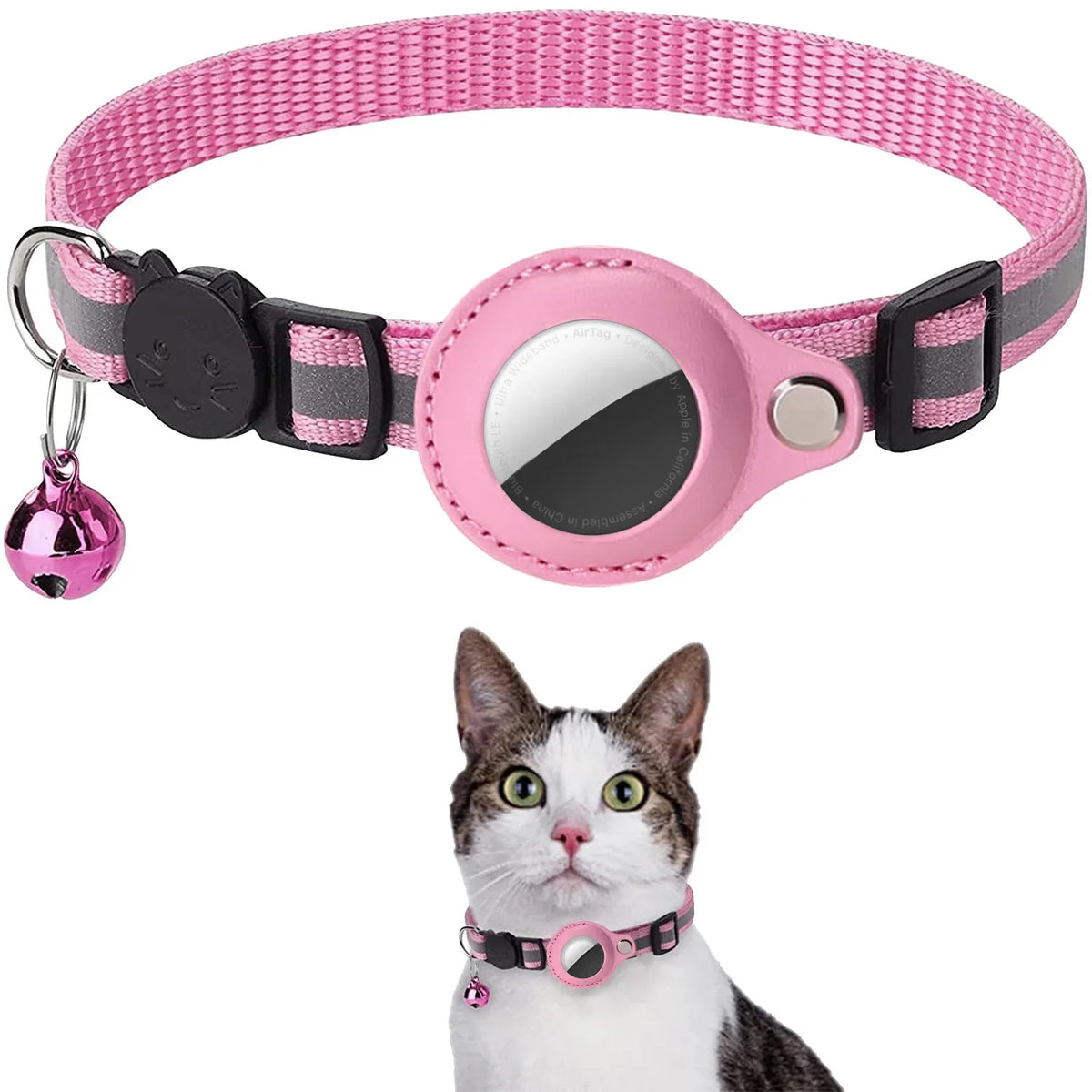 AirTag Cat Collar Adjustable Breakaway Reflective Holder