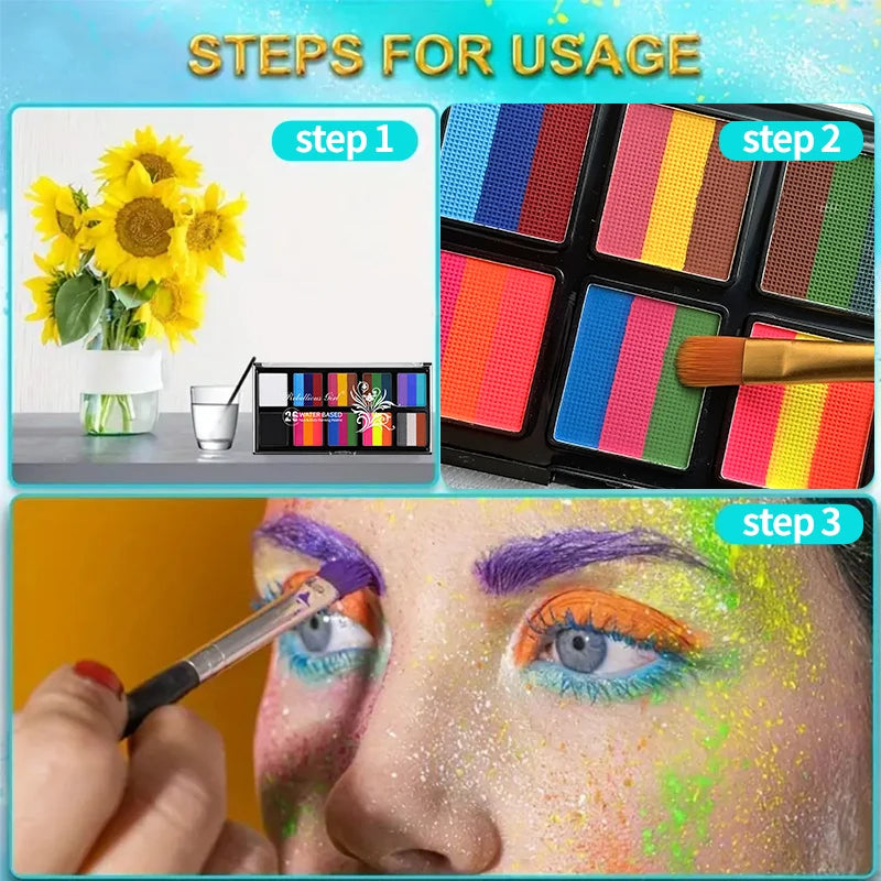 26 Colors Body Paint Set with Brushes and Stickers Water-Soluble UV Luminous Face Body Paint Art for Stage Performances Makeup