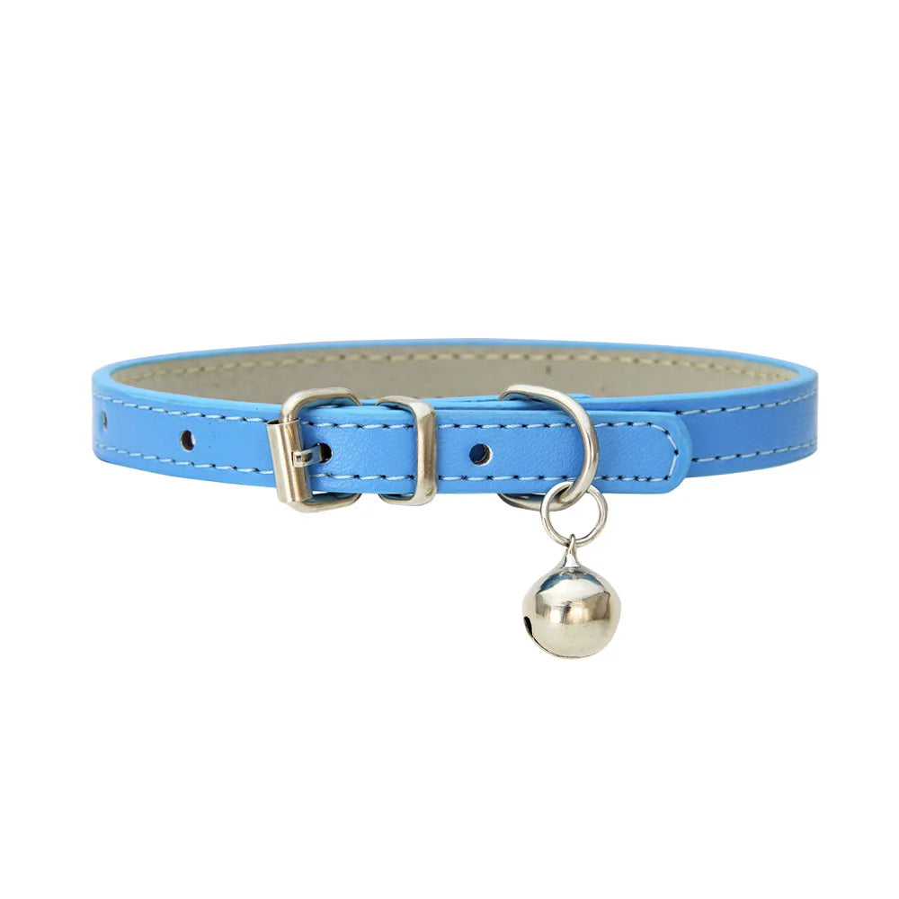 PU Leather Cat Collar Adjustable Soft Padded Pet Collar with Bell