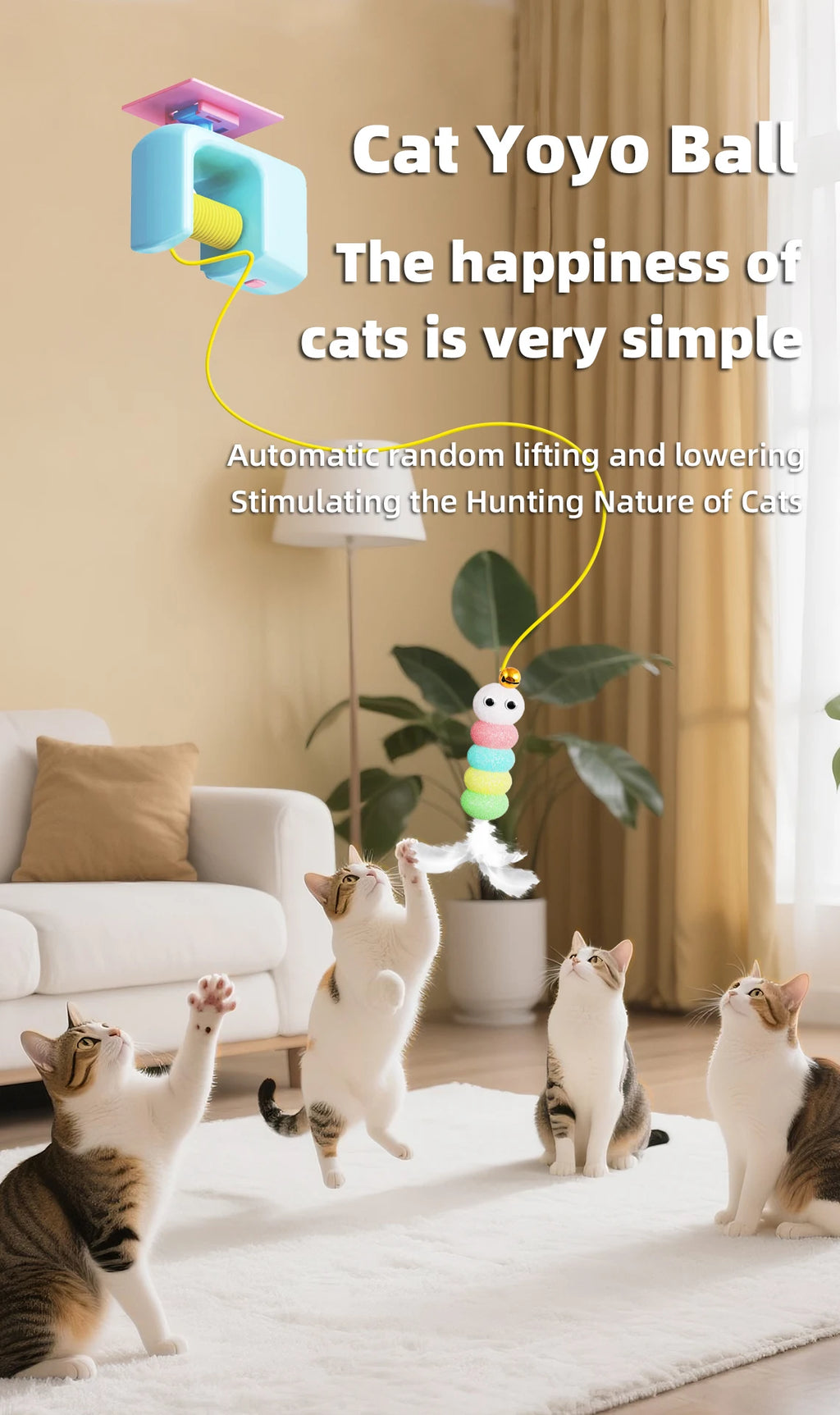 Automatic Interactive Cat Toy with Flying Feather & Elastic Rope