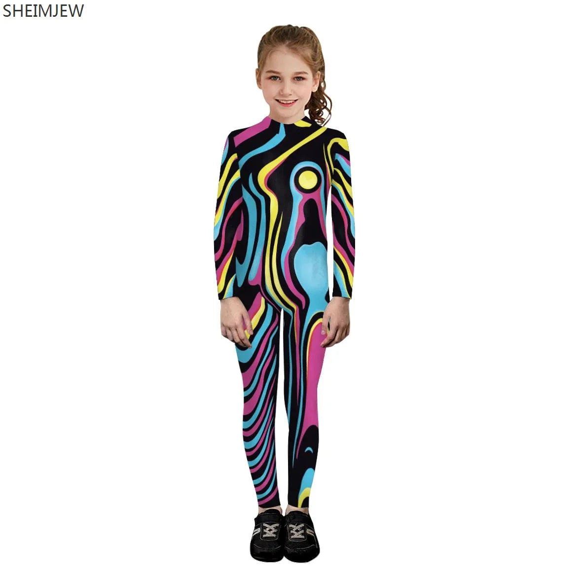 POP1 Children Punk Robot Cosplay Costumes Boys Girls Zentai Suit Muscle Skeleton Print Jumpsuit Halloween Party Kids Bodysuit