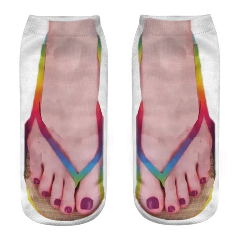 Unisex 3D Printed Skull Canvas Shoes Toe Flip Flops Funny Creative Pure Cotton Ankle Socks Halloween Christmas Gift New