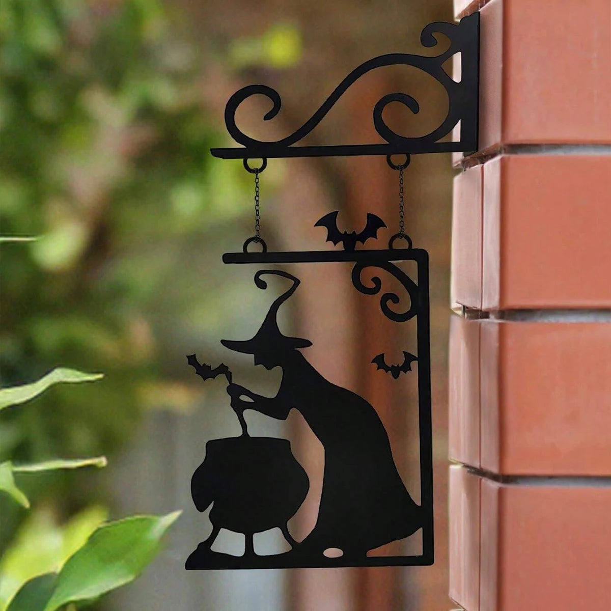 Halloween Witch Furnace Silhouette Metal Pendant for Party Door Decoration