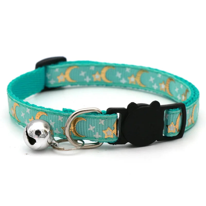 Adjustable Cat Collar with Bell – Star Moon Breakaway Collar