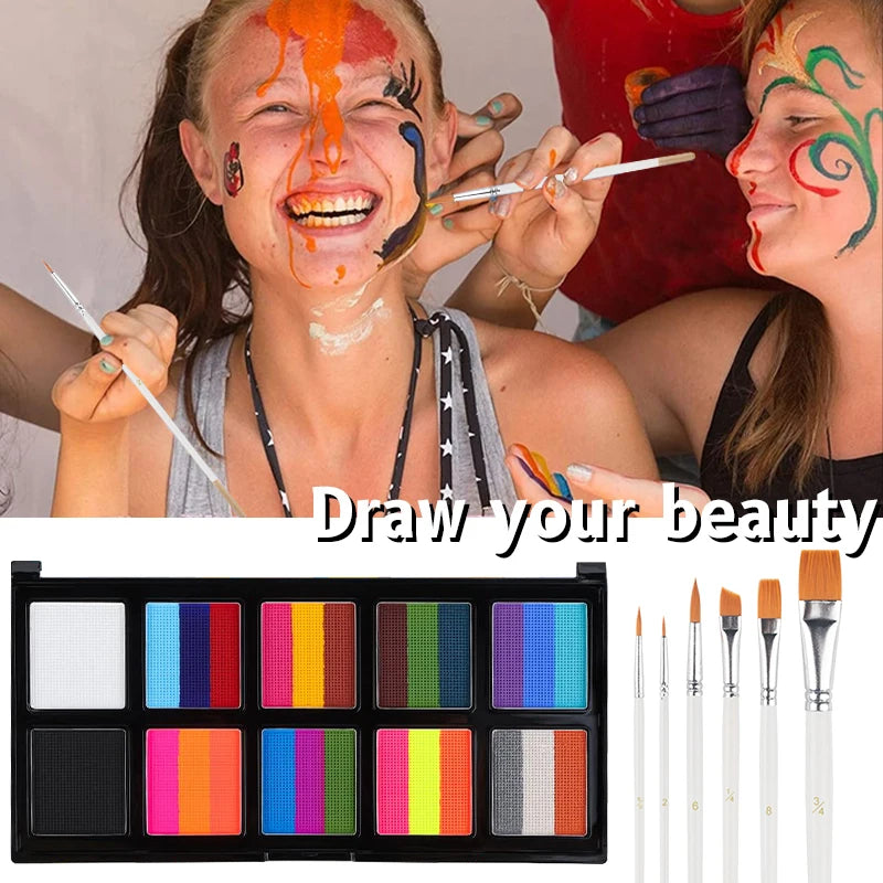 26 Colors Body Paint Set with Brushes and Stickers Water-Soluble UV Luminous Face Body Paint Art for Stage Performances Makeup