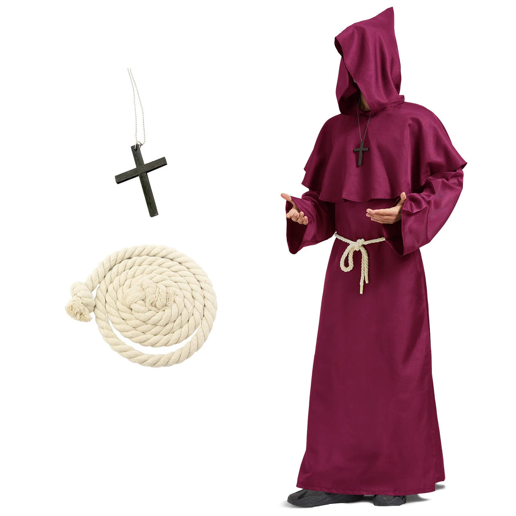 Medieval Monk Robe Friar Costume Cosplay Halloween Grim Reaper Priest Shawl Wizard Outfit Europe America Fantasy for Men