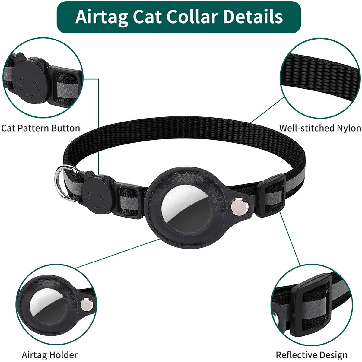 AirTag Cat Collar Adjustable Breakaway Reflective Holder