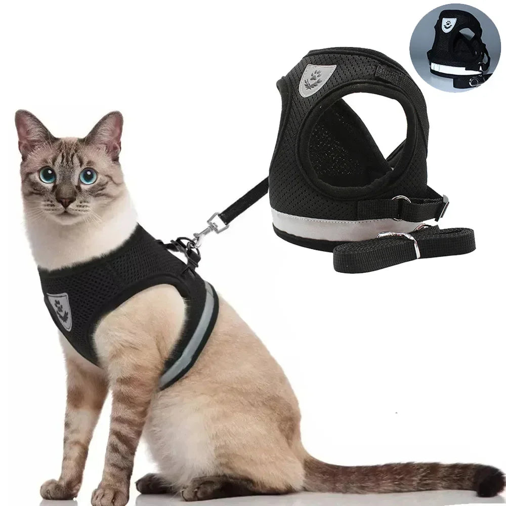 Cat Harness and Leash Set – Adjustable Reflective Mesh Vest