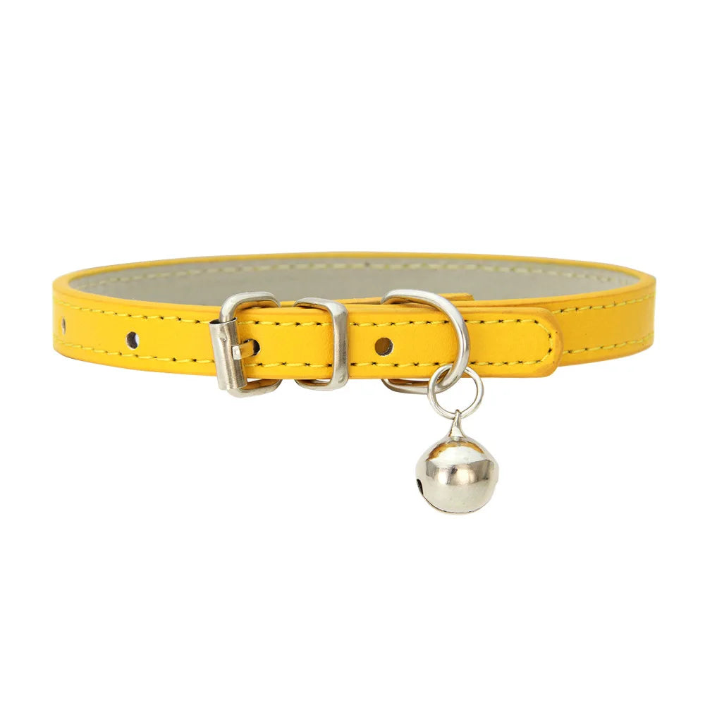 PU Leather Cat Collar Adjustable Soft Padded Pet Collar with Bell