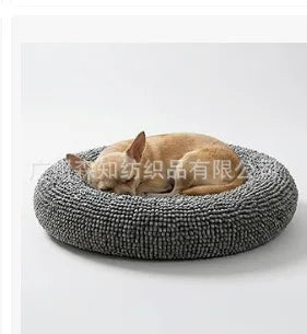 Bed for Dogs & Cats, Soft & Relaxing Round Dog Bed, Chenille Material, Removable Cover, Washable & Dryer Safe–Grey Med