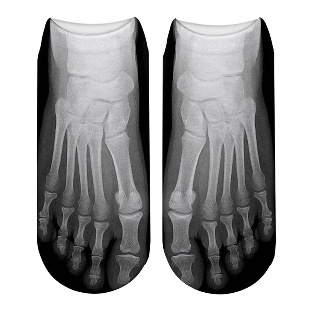 Unisex 3D Printed Skull Canvas Shoes Toe Flip Flops Funny Creative Pure Cotton Ankle Socks Halloween Christmas Gift New