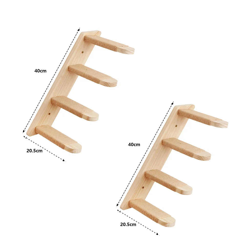 Wall Mounted Cat Climbing Shelves Cat House Cat Bridge Cat Hammock with Scratching Post and Pedals or Stairway for Kittens