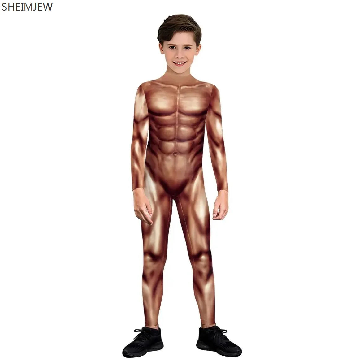 POP1 Children Punk Robot Cosplay Costumes Boys Girls Zentai Suit Muscle Skeleton Print Jumpsuit Halloween Party Kids Bodysuit