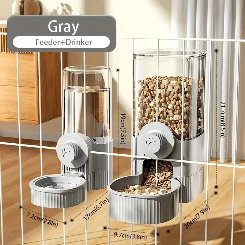Cage Mounted Gravity Auto Pet Feeder & Water Dispenser Hanging Food Bowl Water Bottle for Cats Rabbits Small Animal Feeding Kit