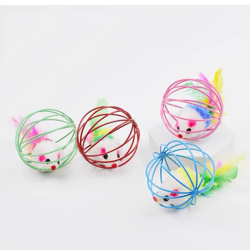 Cat Mouse Toy in Cage, Interactive Chase Toy for Indoor Cats