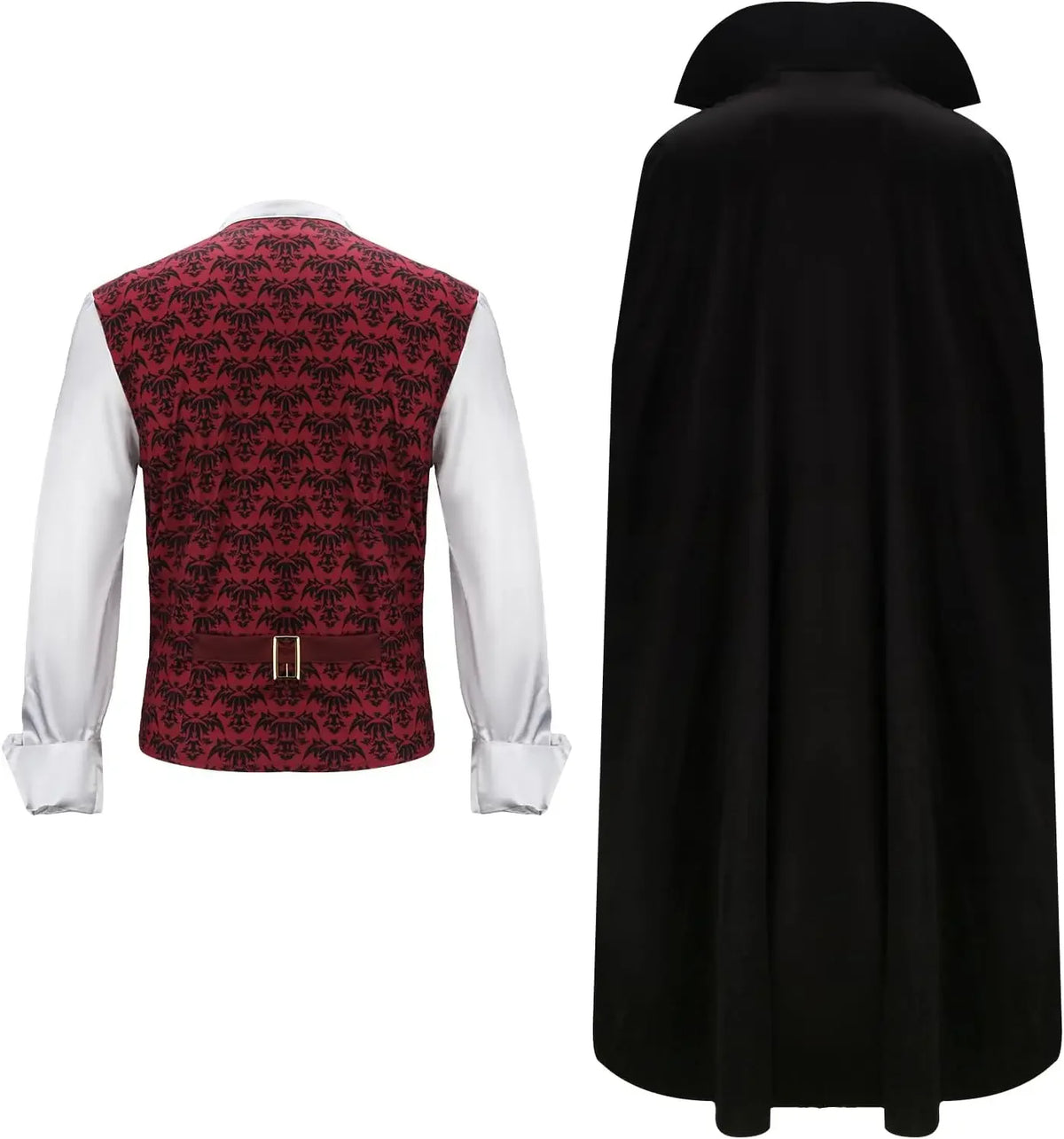 Adult Men Devil Vampire Costume Shirt Cloak Outfit Medieval Renaissance Victorian Gothic Halloween Cosplay Long Cape