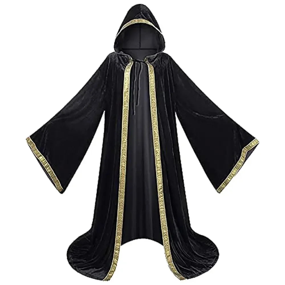 Costume Medieval Cape Cloak Adult Hooded Death Vampire Wizard Monk Witch Costume Priest Pastor Gown Robe