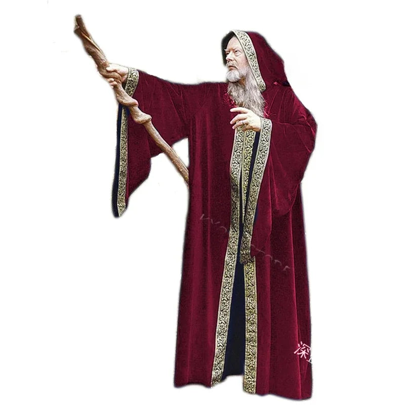 Costume Medieval Cape Cloak Adult Hooded Death Vampire Wizard Monk Witch Costume Priest Pastor Gown Robe