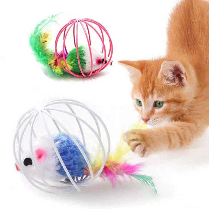 Cat Mouse Toy in Cage, Interactive Chase Toy for Indoor Cats
