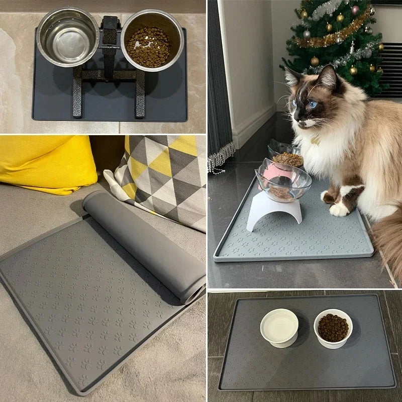 Pet Placemat Cat Dog Drinking Feeding Placemat Feeder Mats Cat Feed Mat Dog Food Bowl Mat Silicone Waterproof Pet Bowl Pad
