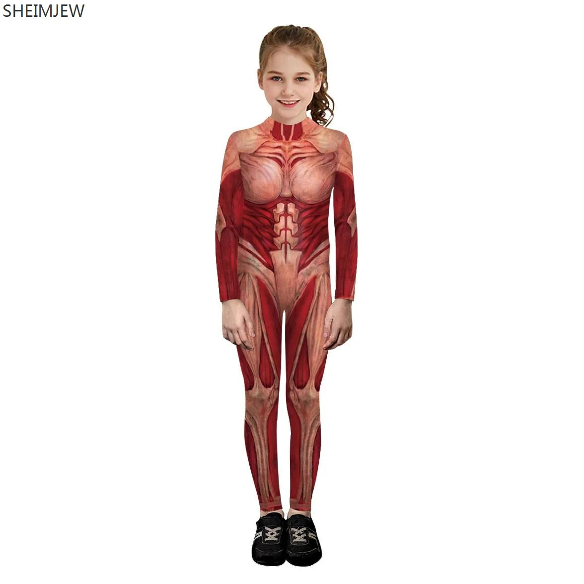 POP1 Children Punk Robot Cosplay Costumes Boys Girls Zentai Suit Muscle Skeleton Print Jumpsuit Halloween Party Kids Bodysuit