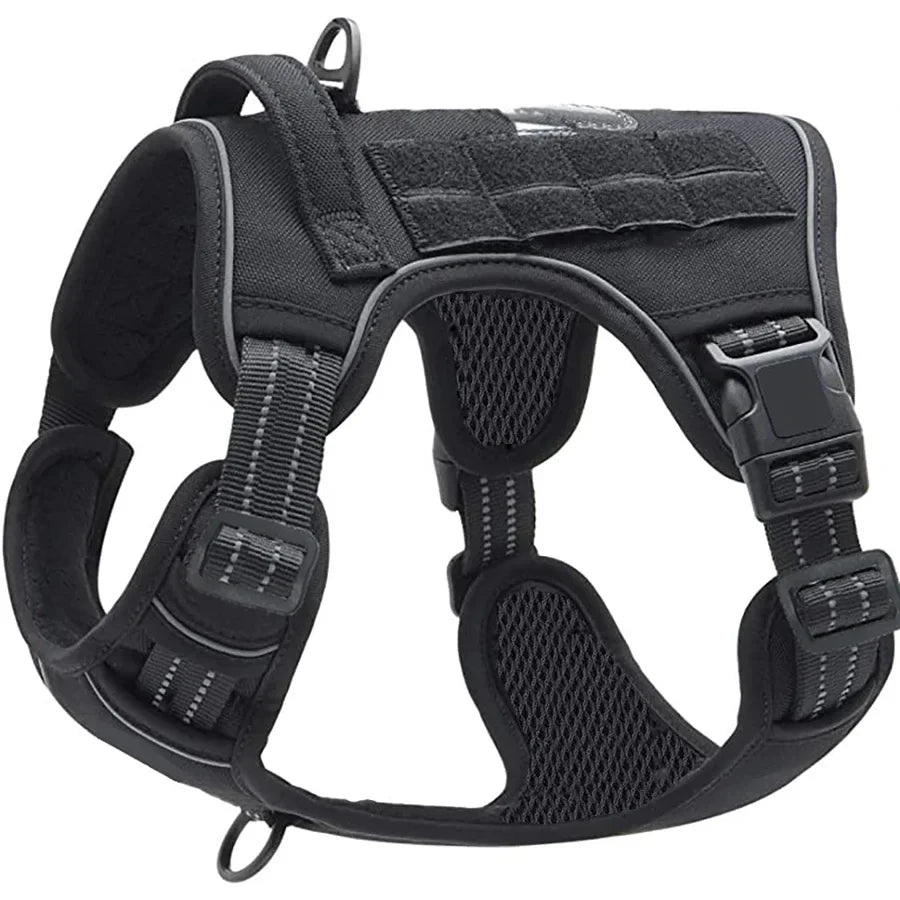 Military Tactical Pull Large Dog Tactical Harness - Durable Military-Style Vest with Reflective Straps & Secure Control Handle