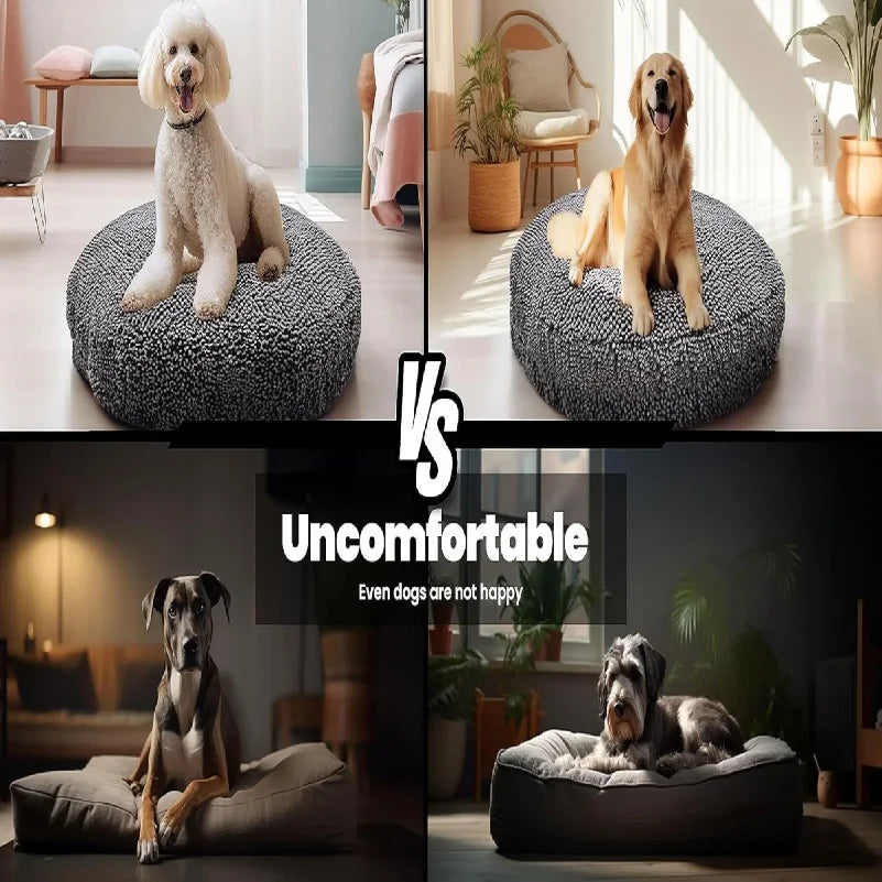 Bed for Dogs & Cats, Soft & Relaxing Round Dog Bed, Chenille Material, Removable Cover, Washable & Dryer Safe–Grey Med