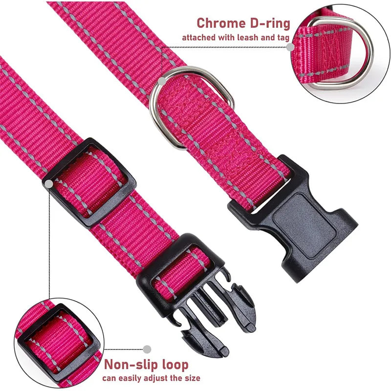 Reflective Dog Collar – Adjustable Nylon Safety Collar with Buckle