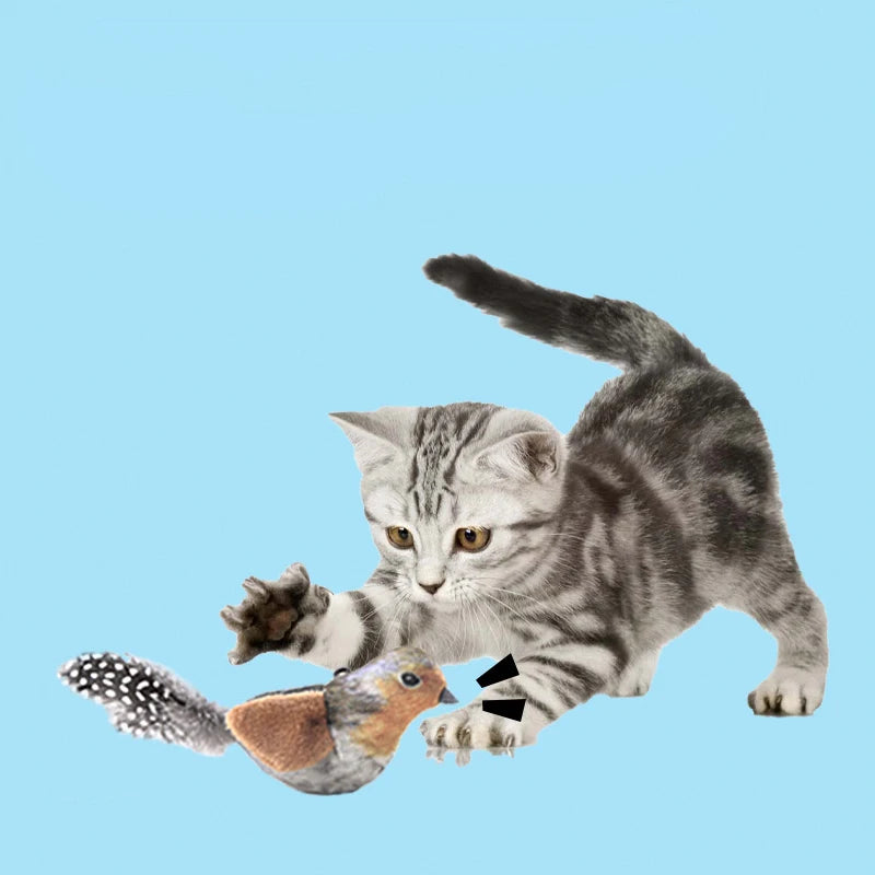 Lifelike Bird Cat Toy – Feather Plush Teaser for Kittens