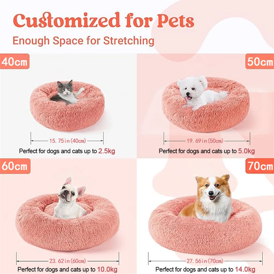 Plush Pet Bed – Warm Round Washable Bed for Cats & Small Dogs