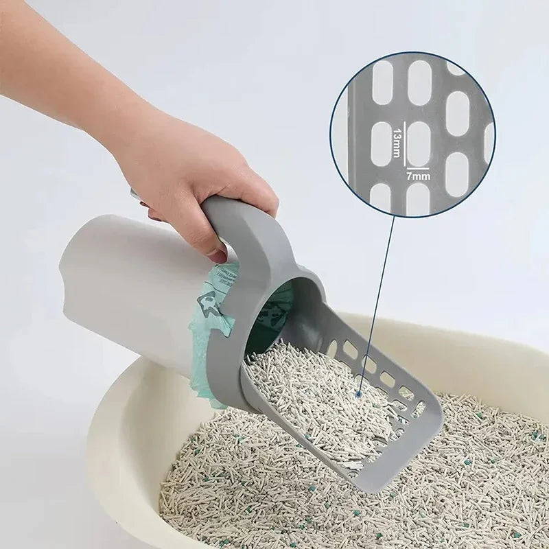 Detachable All in One Cat Litter Scooper Built in Bag Storage Portable Pet Cleaner Waste Bags Included for Indoor Cats Daily Use