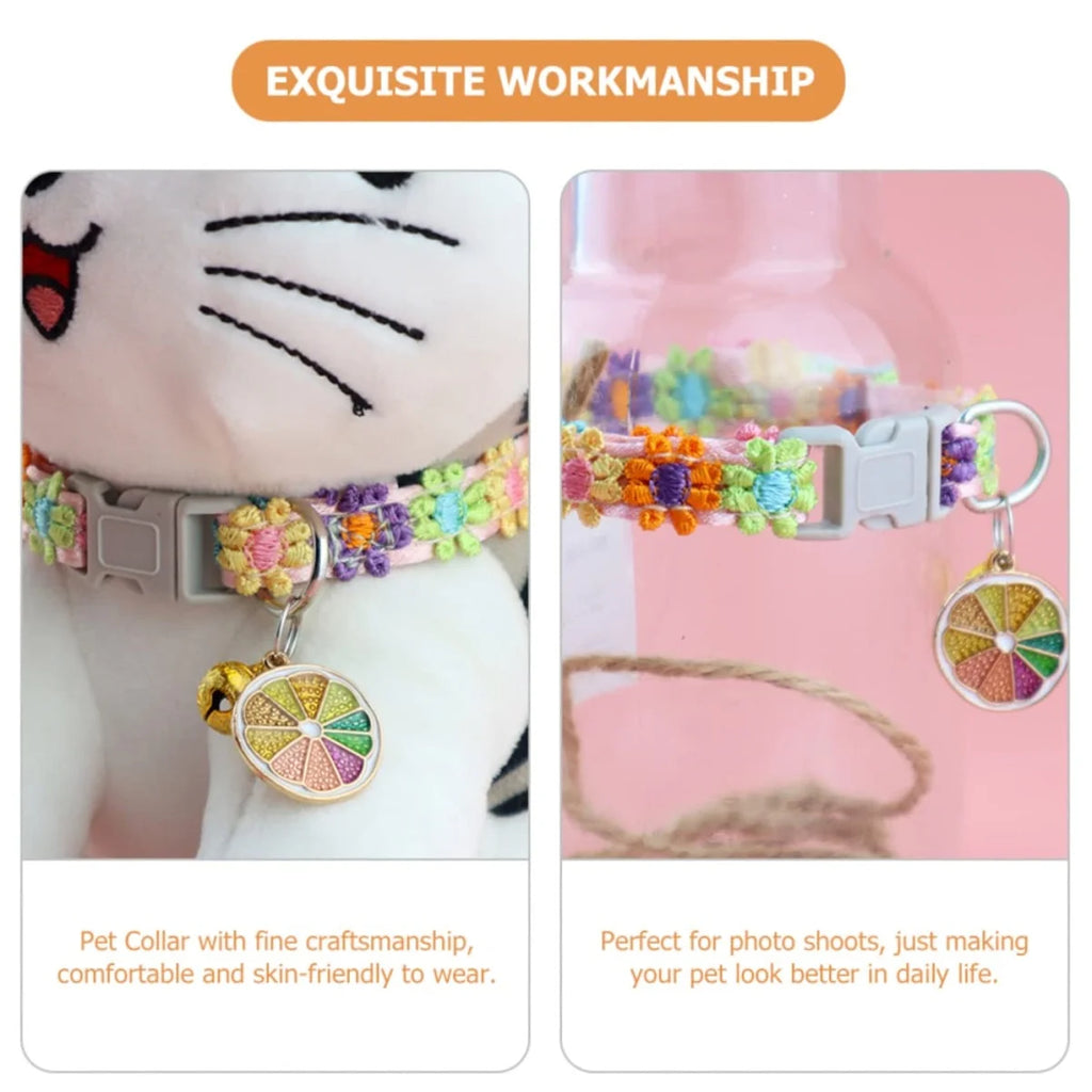 Adjustable Cat Collar with Bell – Colorful Paw Print Kitten Collar