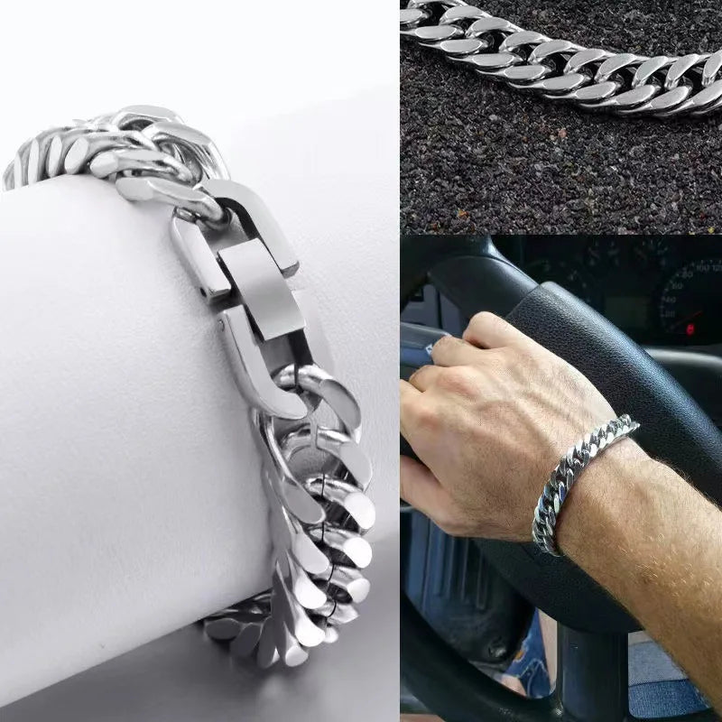MKENDN 8/10/12MM Cuban Link Chain Bracelets for Men Women Solid Stainless Steel Curb Link Chain Wristband Jewelry Gifts