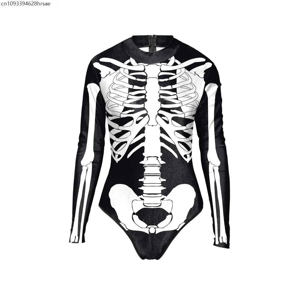 Halloween Stage Performance Clothing Sexy 3D Skull Punk Image Slim Comfortable Bodysuit Swimwear Swimsuit Cosplay Dress Up