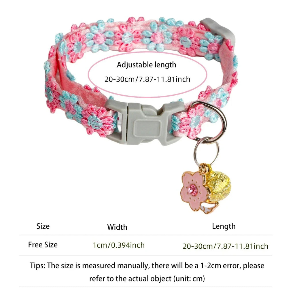Cat Collar with Bell, Embroidered Breakaway Collar for Kittens